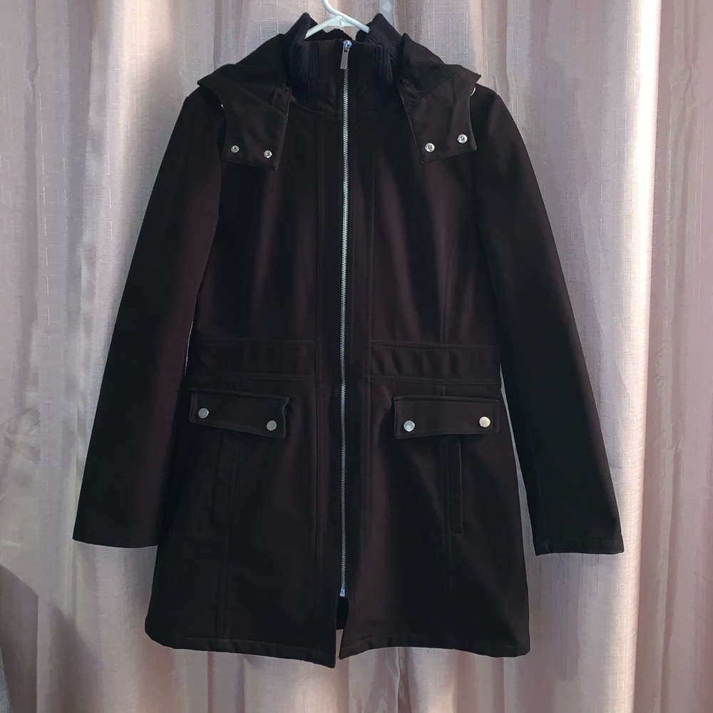 Siena studio women black soft shell pea coat